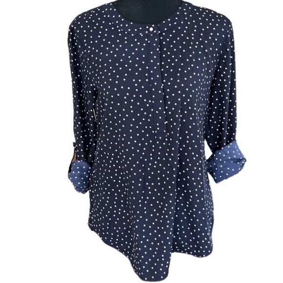 Ann Taylor black/white polka dot tab roll up  sleeve top, size XS - Picture 1 of 5